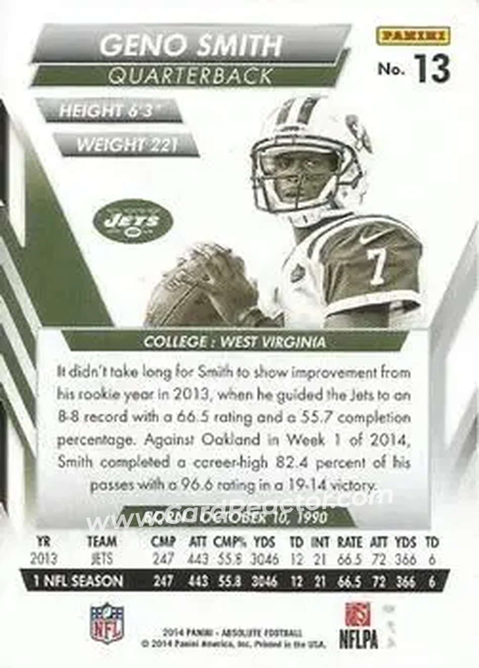 2014 Panini Absolute - Retail #13 - Geno Smith - New York Jets - Back
