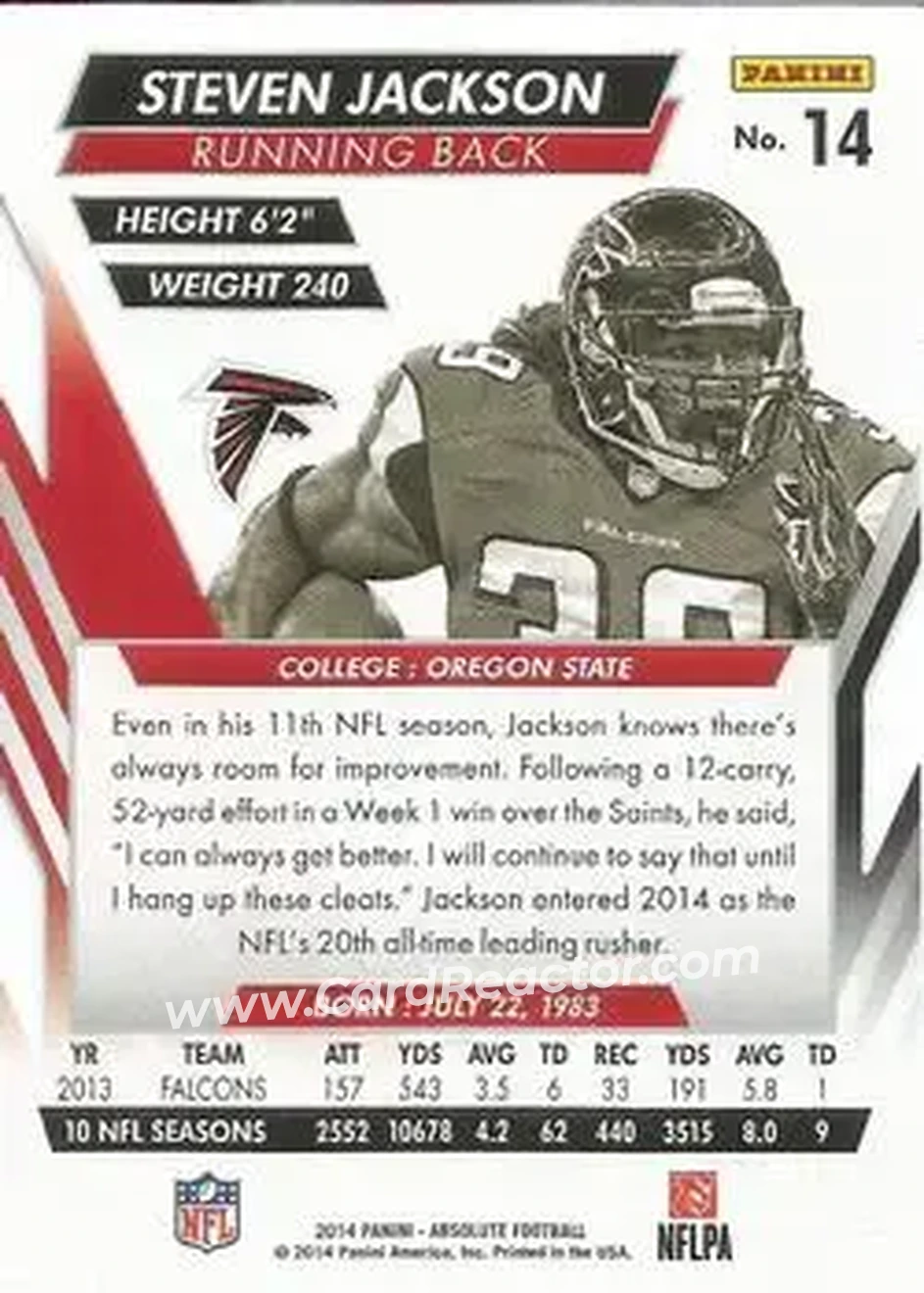 2014 Panini Absolute - Retail #14 - Steven Jackson - Atlanta Falcons - Back
