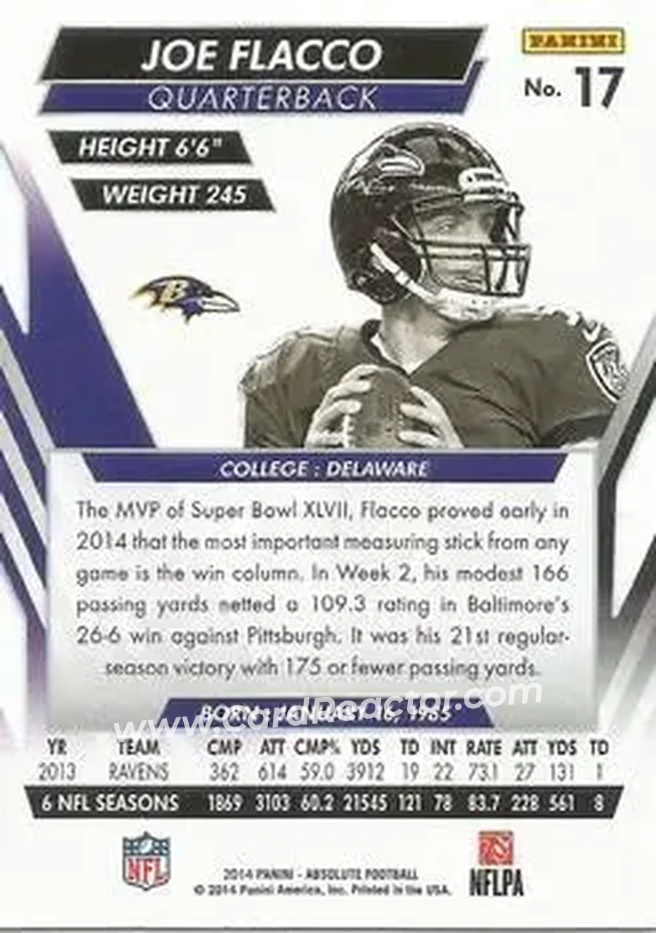 2014 Panini Absolute - Retail #17 - Joe Flacco - Baltimore Ravens - Back