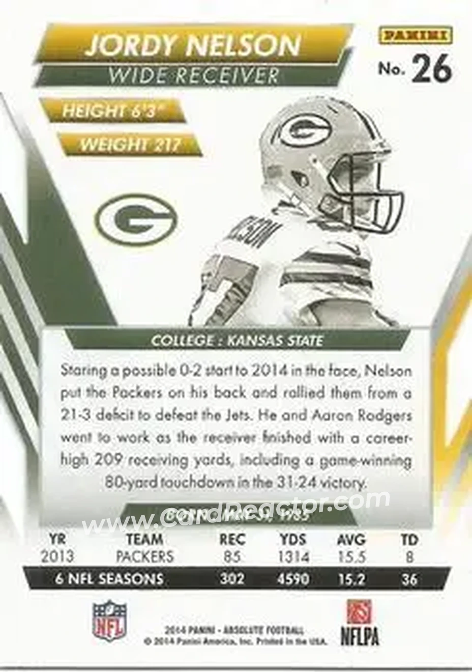 2014 Panini Absolute - Retail #26 - Jordy Nelson - Green Bay Packers - Back