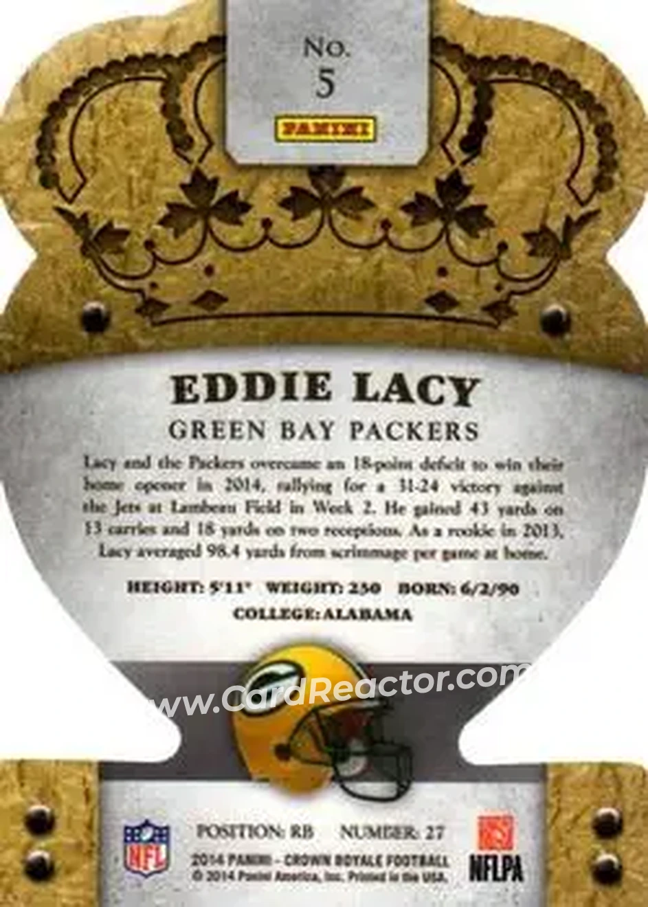2014 Panini Crown Royale #5 - Eddie Lacy - Green Bay Packers - Back
