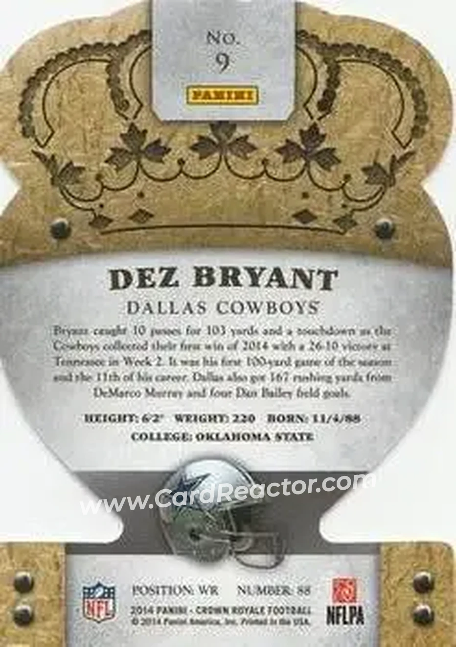 2014 Panini Crown Royale #9 - Dez Bryant - Dallas Cowboys - Back
