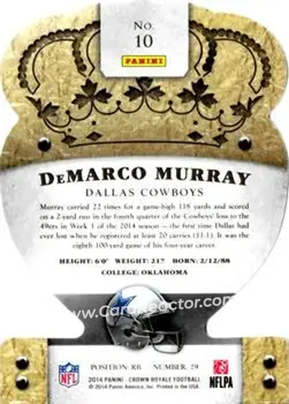 2014 Panini Crown Royale #10 - DeMarco Murray - Dallas Cowboys - Back