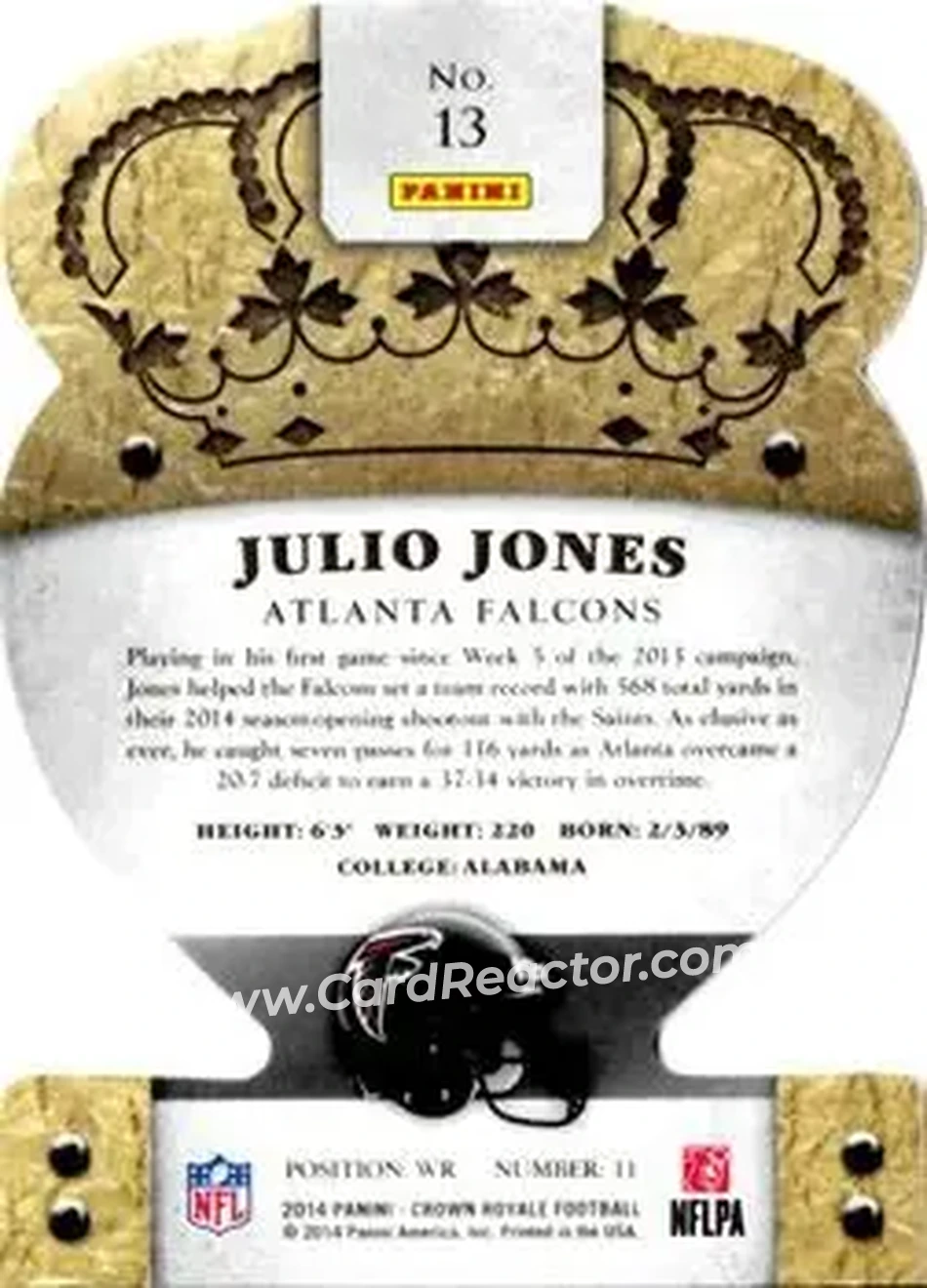 2014 Panini Crown Royale #13 - Julio Jones - Atlanta Falcons - Back