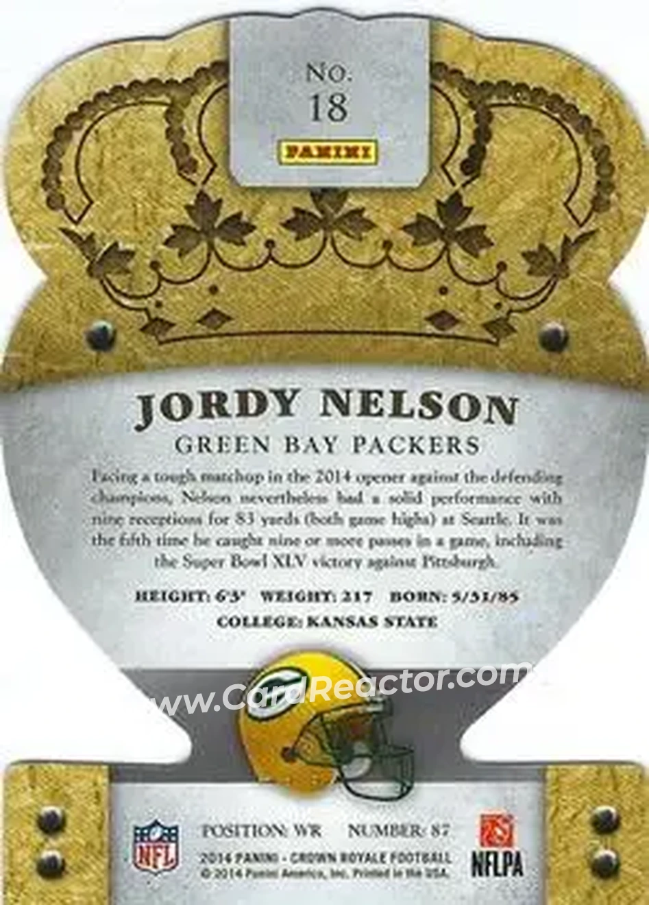 2014 Panini Crown Royale #18 - Jordy Nelson - Green Bay Packers - Back