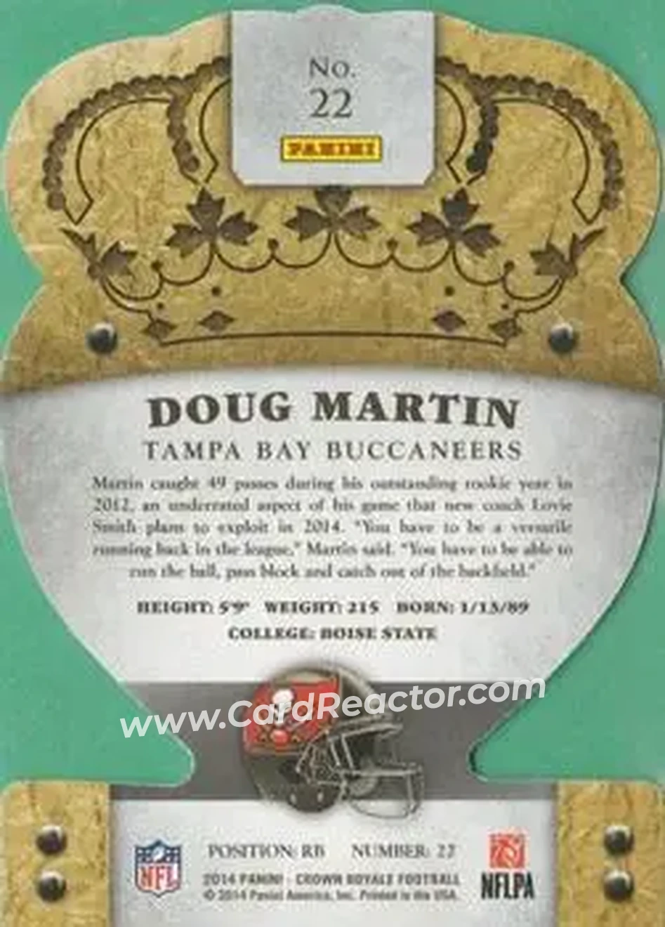 2014 Panini Crown Royale #22 - Doug Martin - Tampa Bay Buccaneers - Back