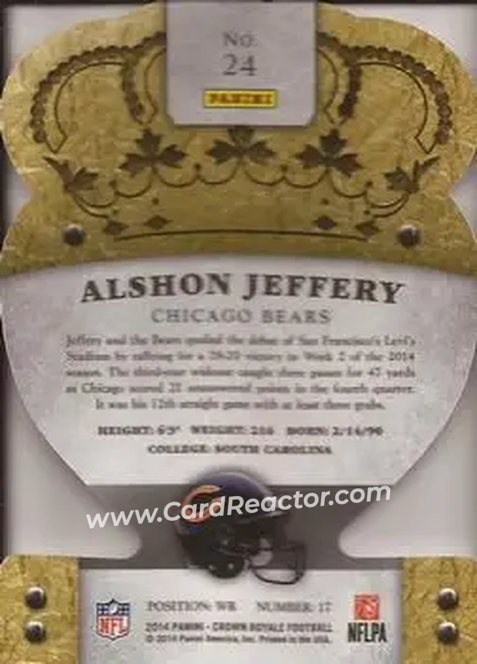 2014 Panini Crown Royale #24 - Alshon Jeffery - Chicago Bears - Back