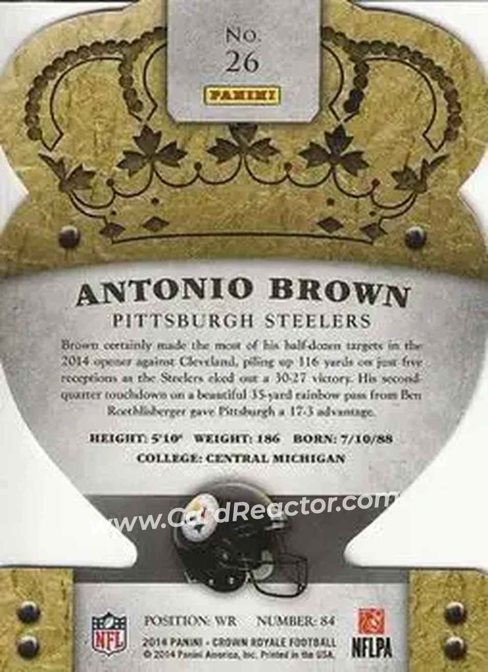 2014 Panini Crown Royale #26 - Antonio Brown - Pittsburgh Steelers - Back