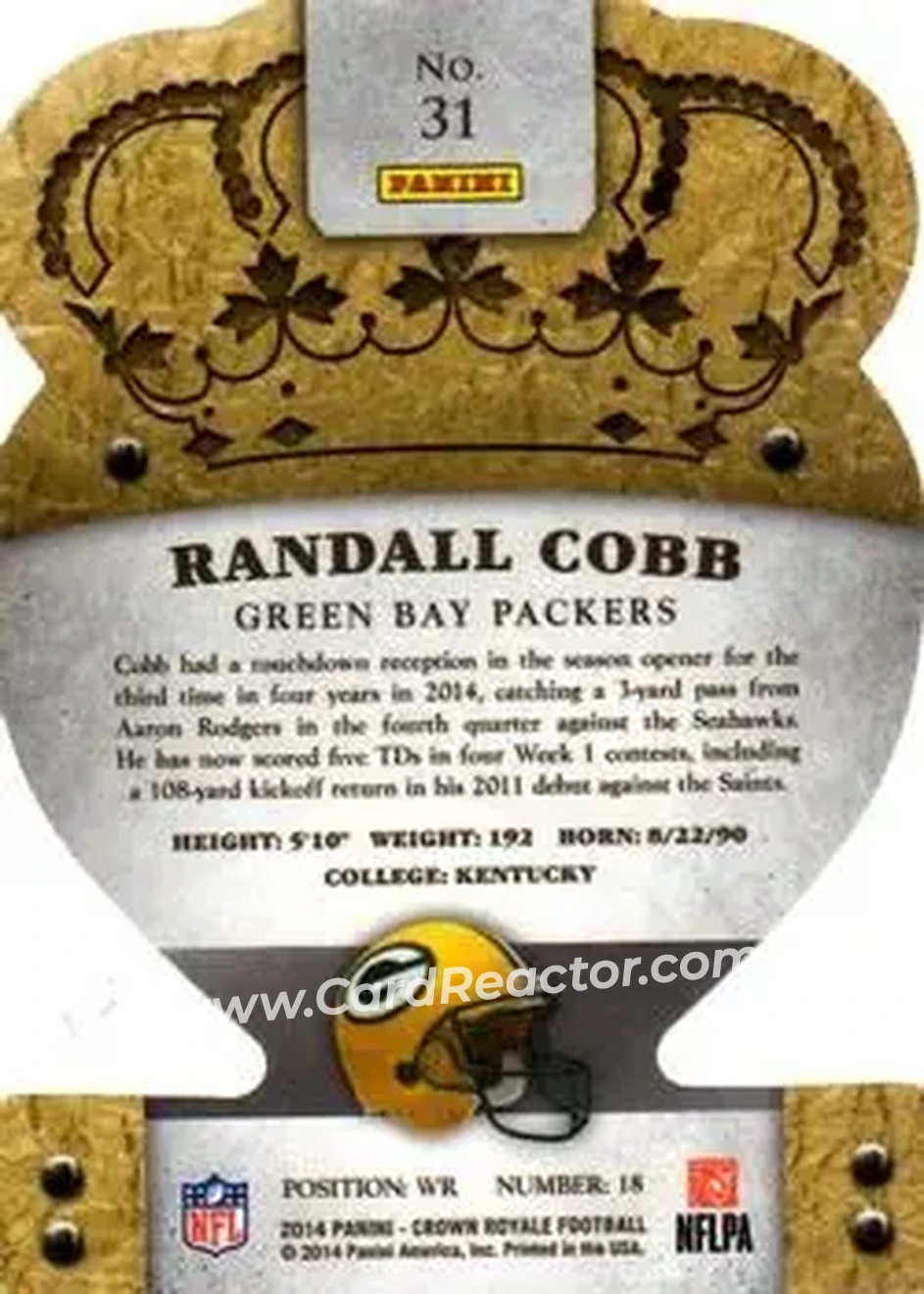 2014 Panini Crown Royale #31 - Randall Cobb - Green Bay Packers - Back