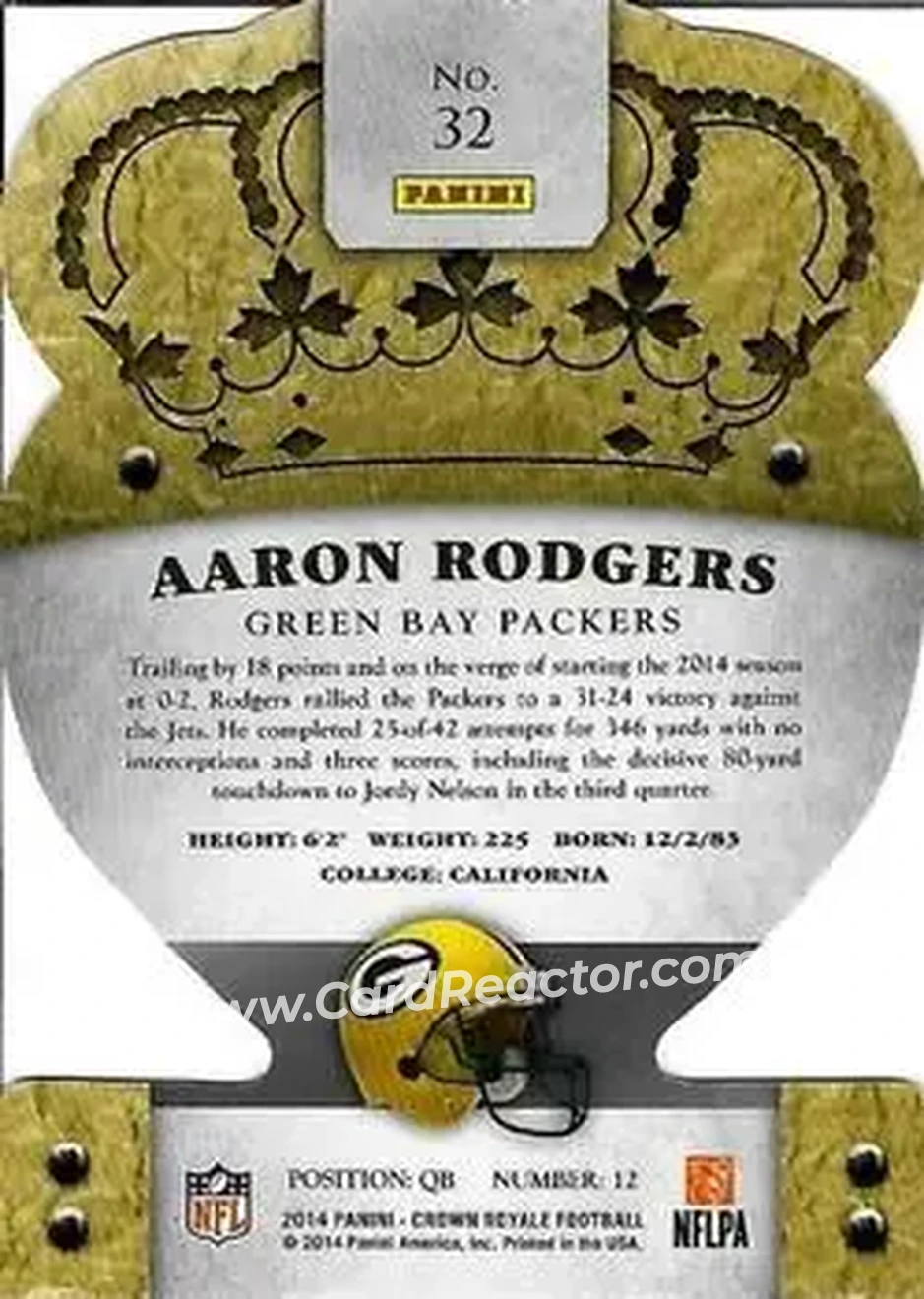 2014 Panini Crown Royale #32 - Aaron Rodgers - Green Bay Packers - Back