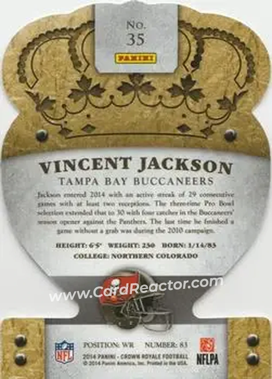 2014 Panini Crown Royale #35 - Vincent Jackson - Tampa Bay Buccaneers - Back