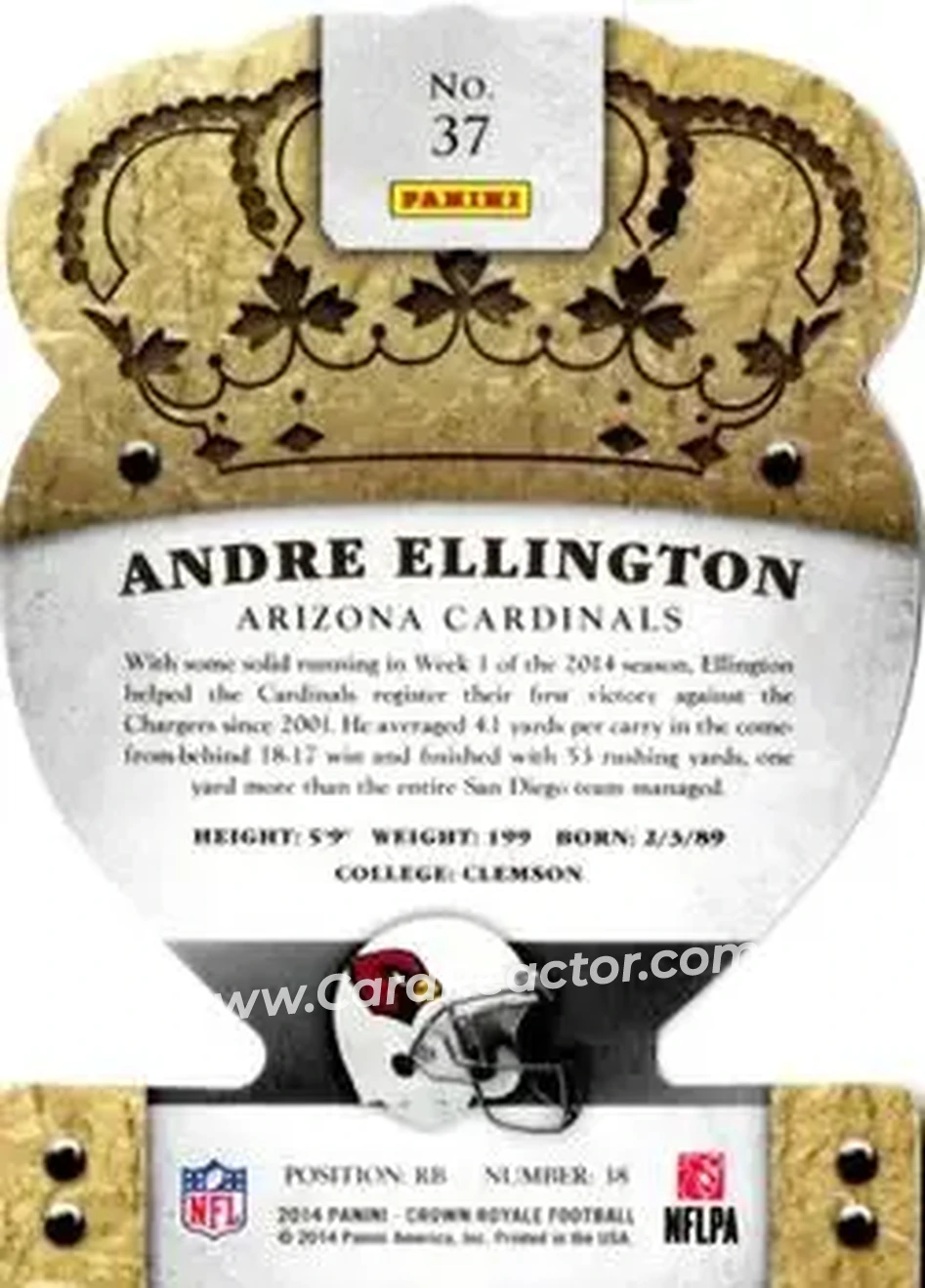 2014 Panini Crown Royale #37 - Andre Ellington - Arizona Cardinals - Back