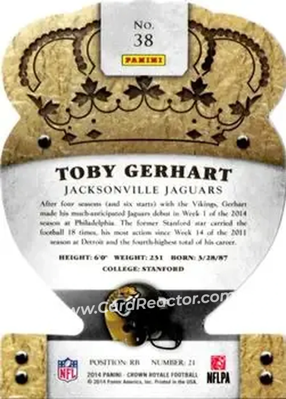 2014 Panini Crown Royale #38 - Toby Gerhart - Jacksonville Jaguars - Back