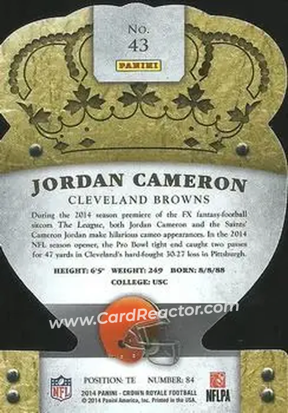 2014 Panini Crown Royale #43 - Jordan Cameron - Cleveland Browns - Back