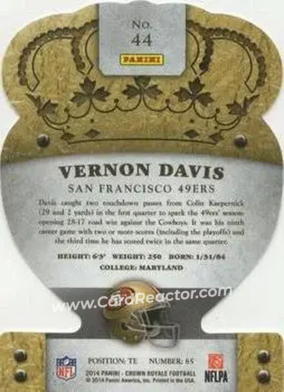 2014 Panini Crown Royale #44 - Vernon Davis - San Francisco 49ers - Back
