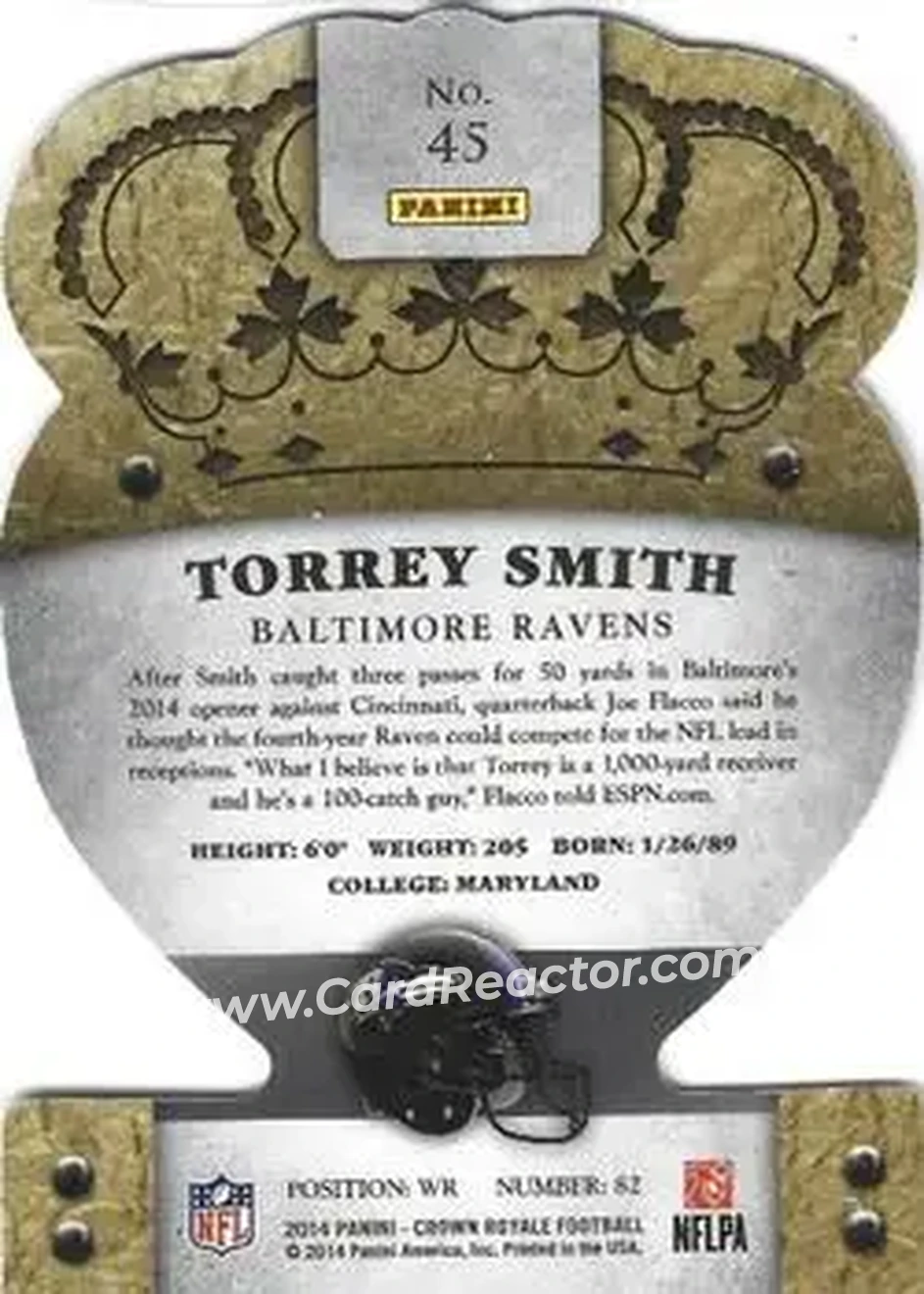 2014 Panini Crown Royale #45 - Torrey Smith - Baltimore Ravens - Back