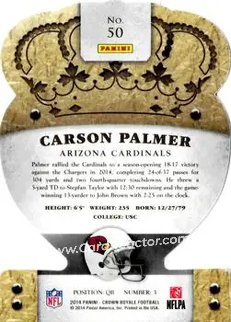 2014 Panini Crown Royale #50 - Carson Palmer - Arizona Cardinals - Back