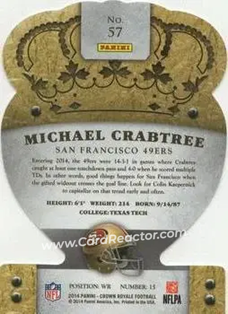 2014 Panini Crown Royale #57 - Michael Crabtree - San Francisco 49ers - Back
