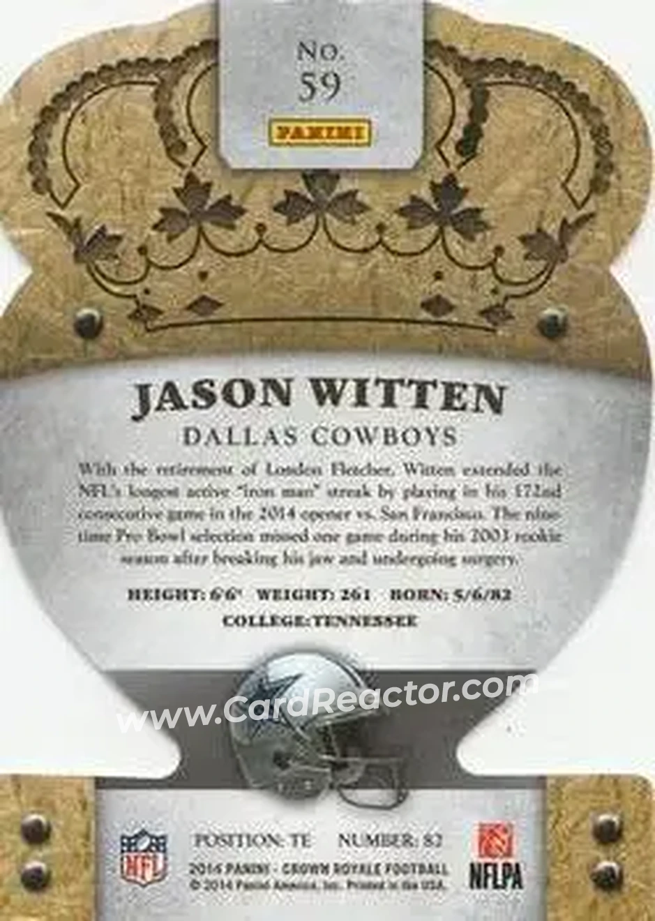 2014 Panini Crown Royale #59 - Jason Witten - Dallas Cowboys - Back