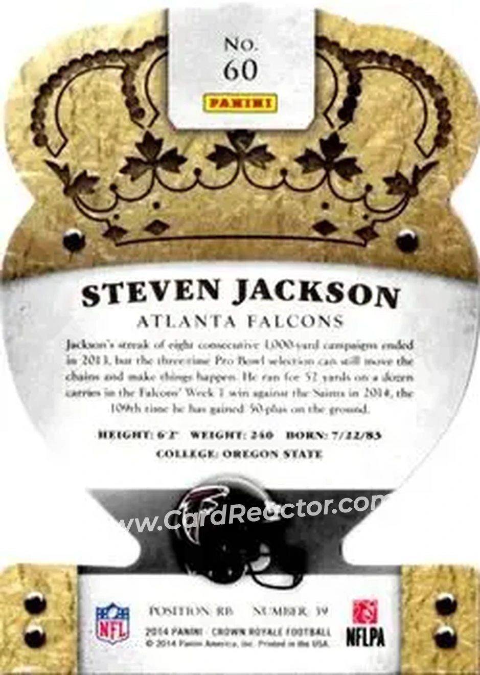 2014 Panini Crown Royale #60 - Steven Jackson - Atlanta Falcons - Back