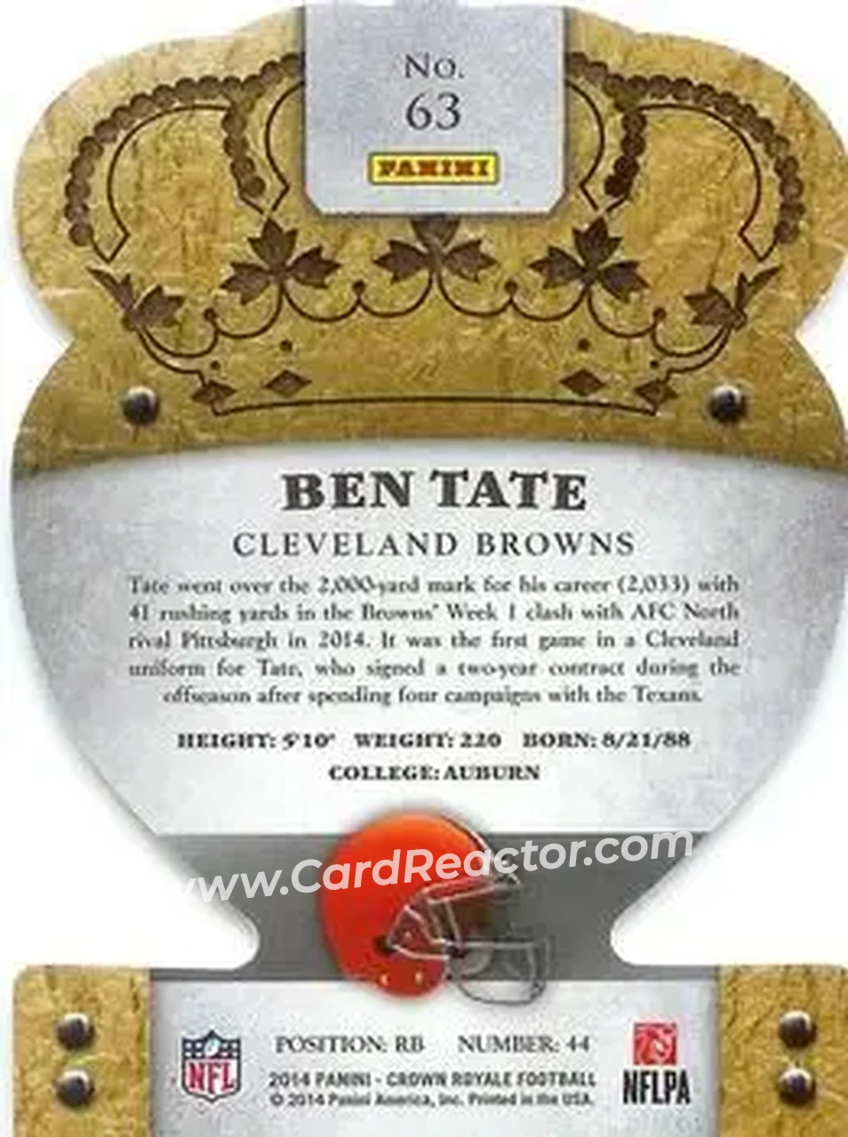 2014 Panini Crown Royale #63 - Ben Tate - Cleveland Browns - Back