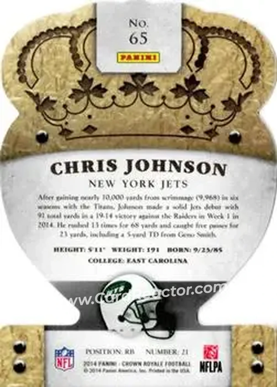 2014 Panini Crown Royale #65 - Chris Johnson - New York Jets - Back