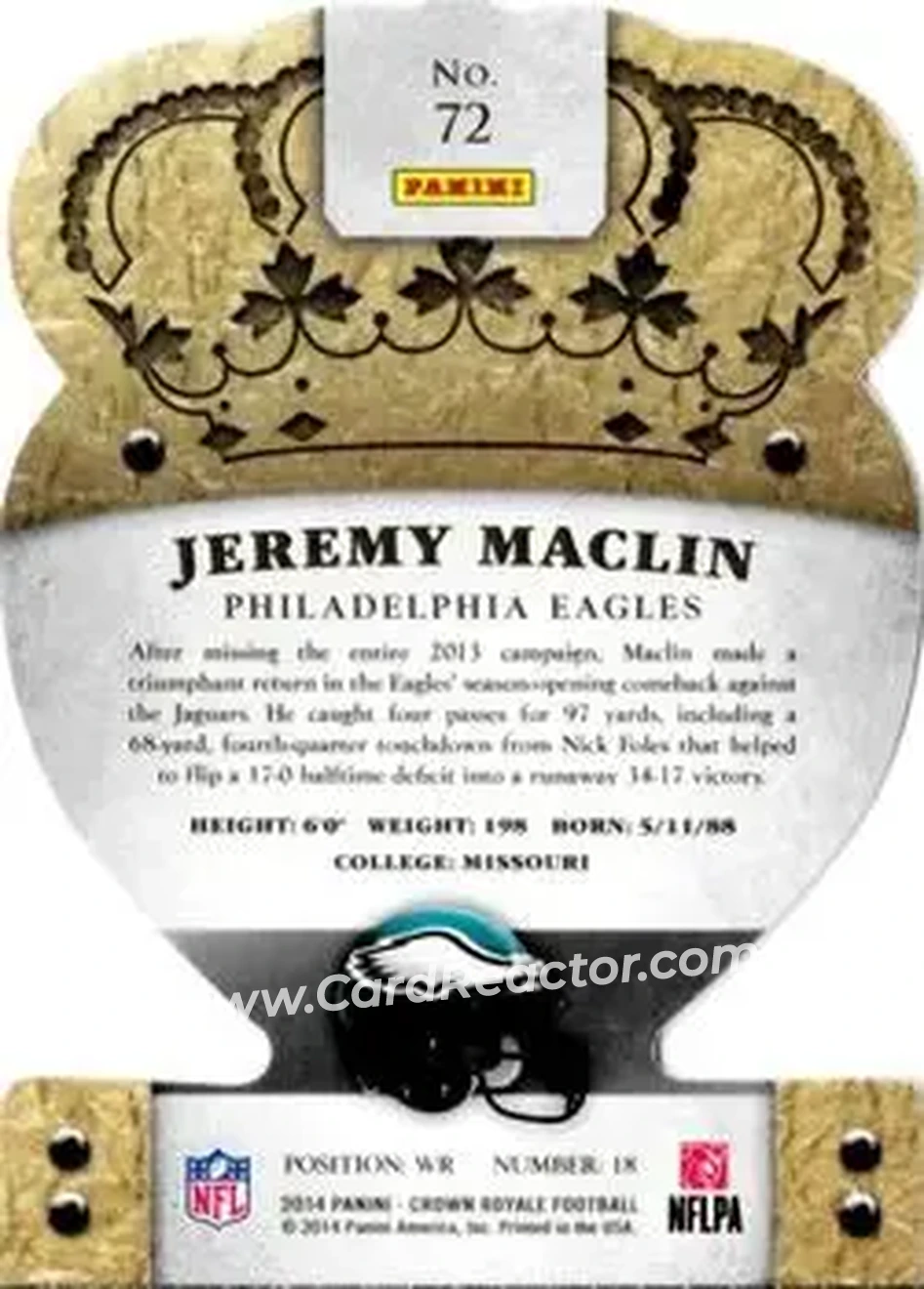 2014 Panini Crown Royale #72 - Jeremy Maclin - Philadelphia Eagles - Back