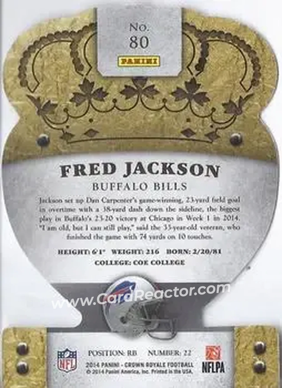 2014 Panini Crown Royale #80 - Fred Jackson - Buffalo Bills - Back