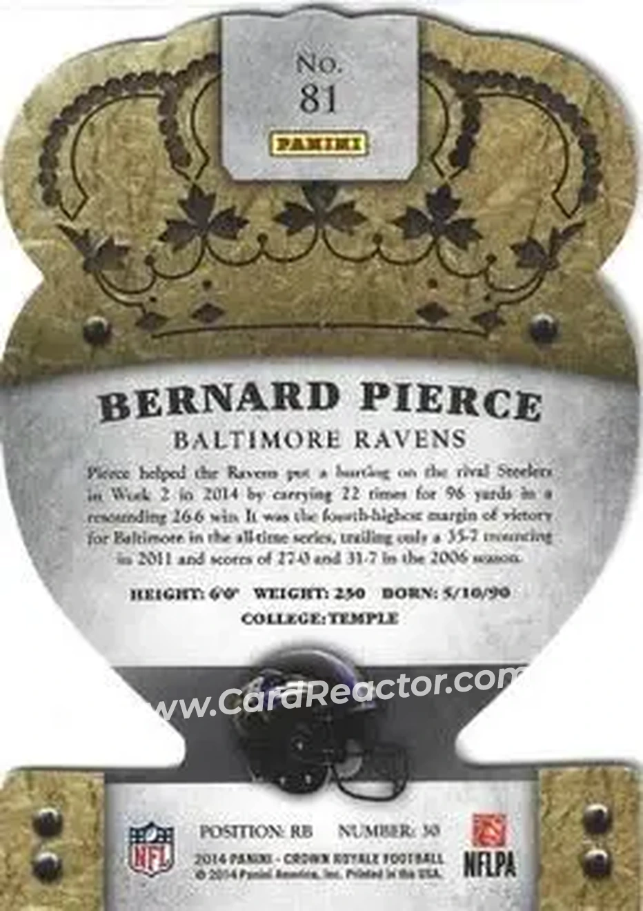 2014 Panini Crown Royale #81 - Bernard Pierce - Baltimore Ravens - Back