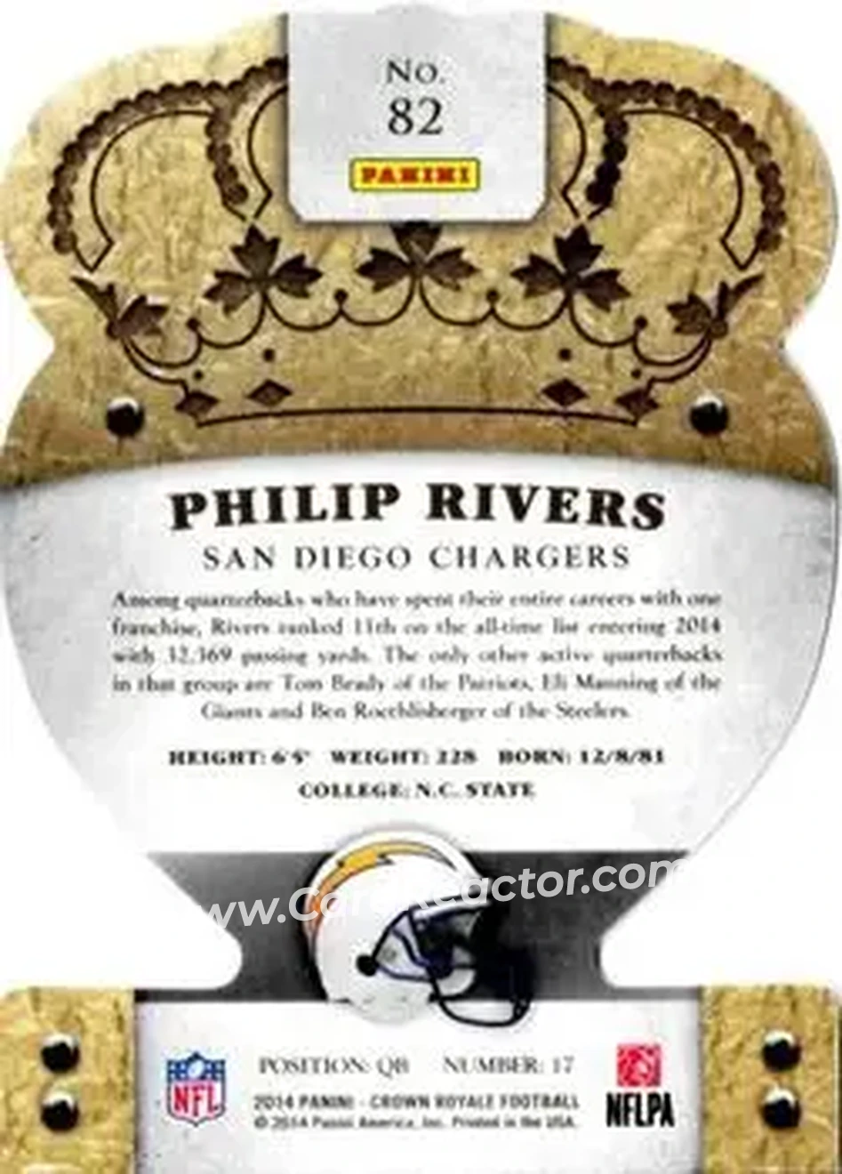 2014 Panini Crown Royale #82 - Philip Rivers - San Diego Chargers - Back