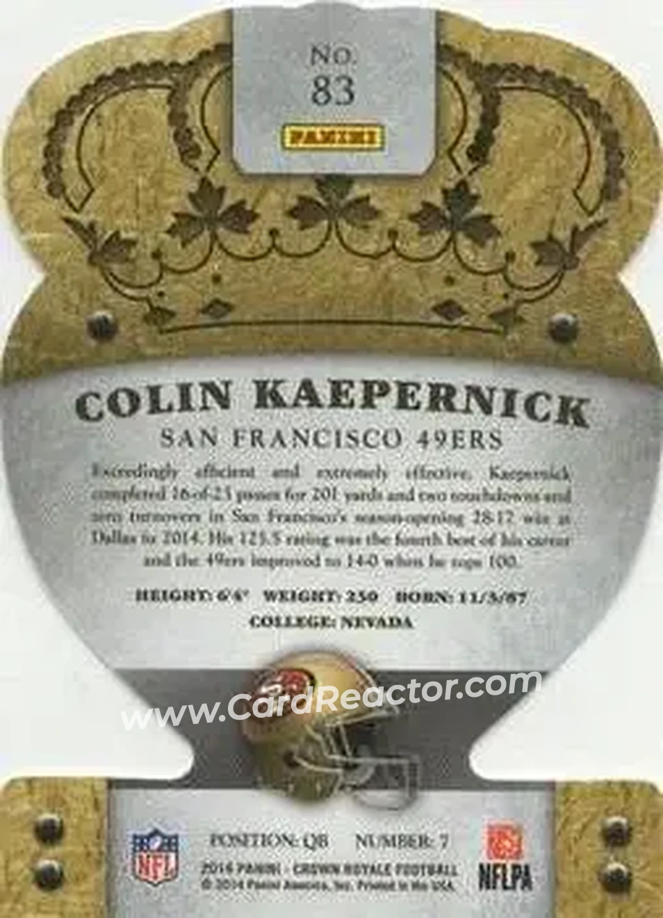 2014 Panini Crown Royale #83 - Colin Kaepernick - San Francisco 49ers - Back