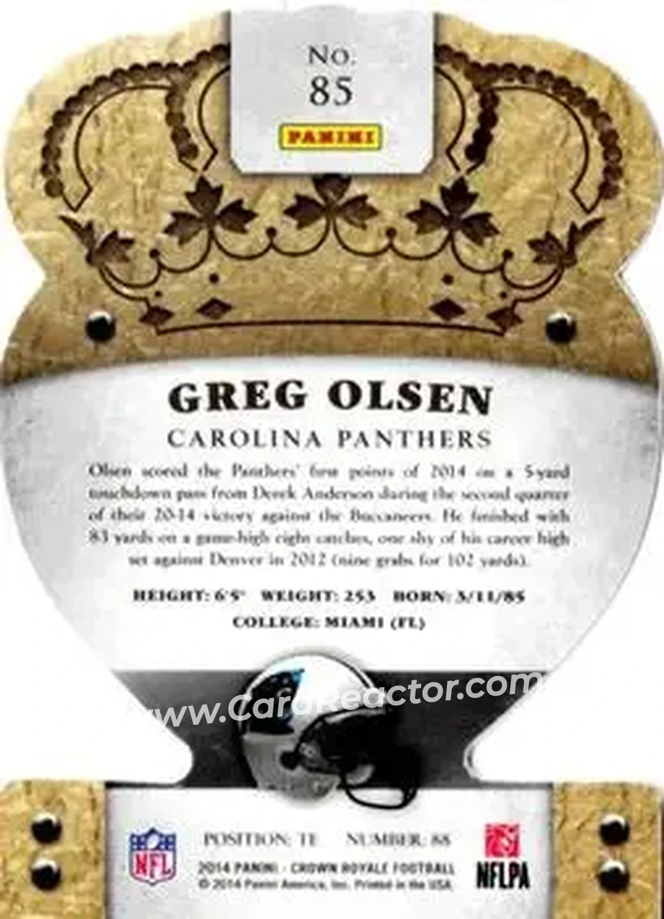 2014 Panini Crown Royale #85 - Greg Olsen - Carolina Panthers - Back