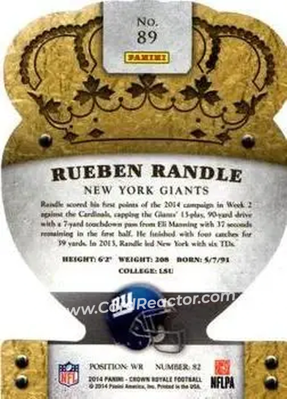 2014 Panini Crown Royale #89 - Rueben Randle - New York Giants - Back