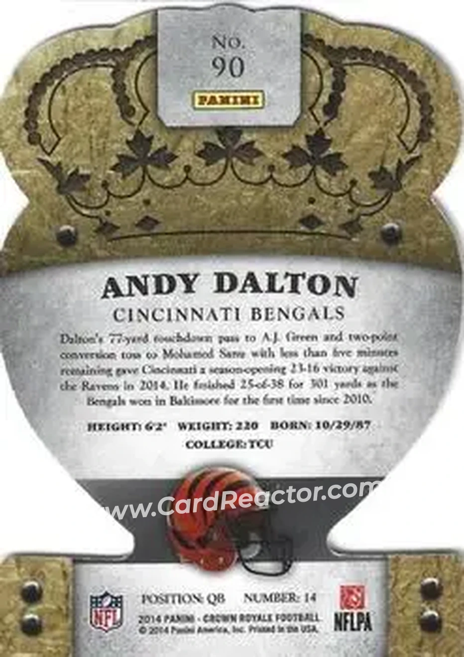 2014 Panini Crown Royale #90 - Andy Dalton - Cincinnati Bengals - Back