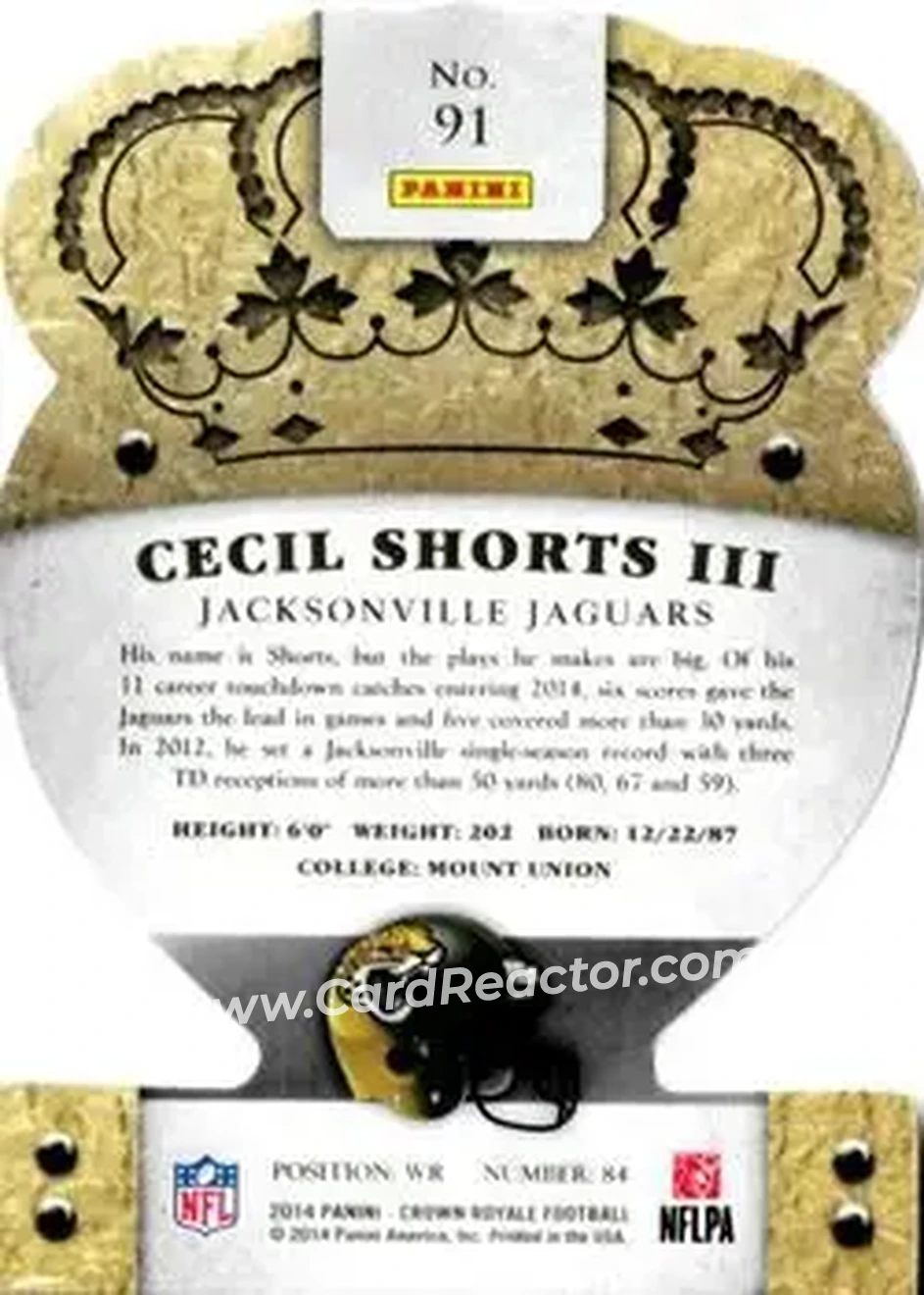 2014 Panini Crown Royale #91 - Cecil Shorts III - Jacksonville Jaguars - Back