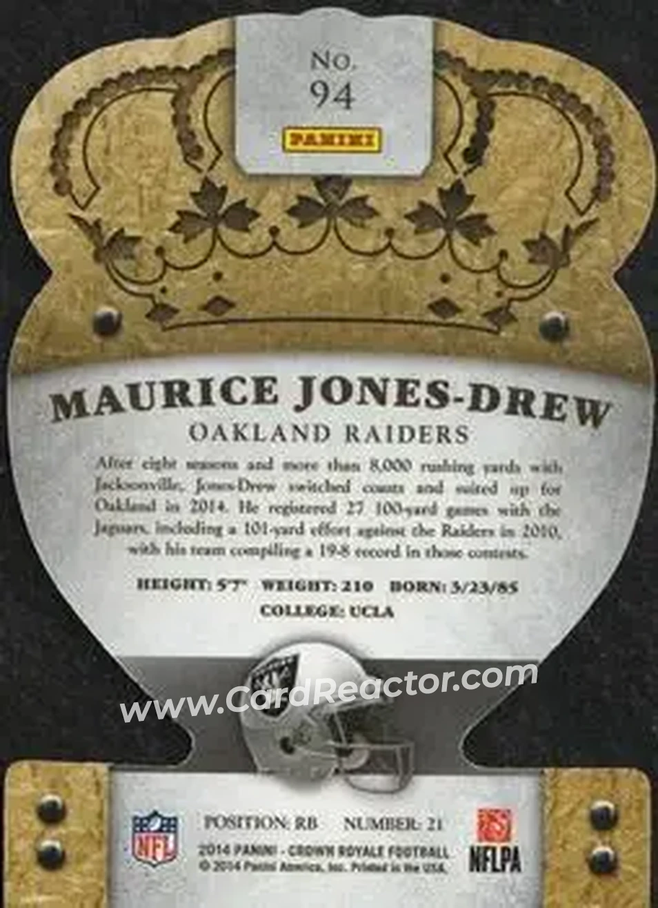 2014 Panini Crown Royale #94 - Maurice Jones-Drew - Oakland Raiders - Back