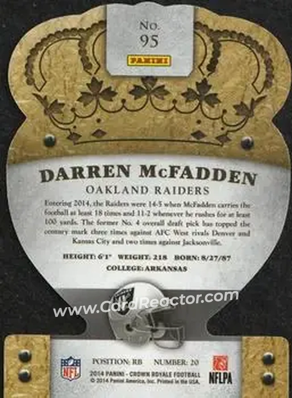 2014 Panini Crown Royale #95 - Darren McFadden - Oakland Raiders - Back