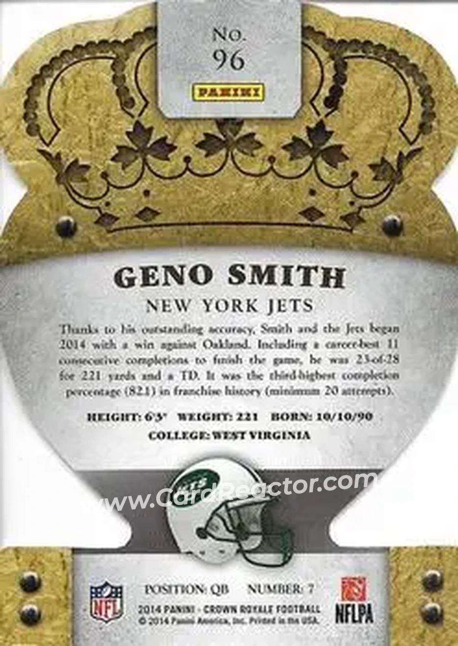 2014 Panini Crown Royale #96 - Geno Smith - New York Jets - Back