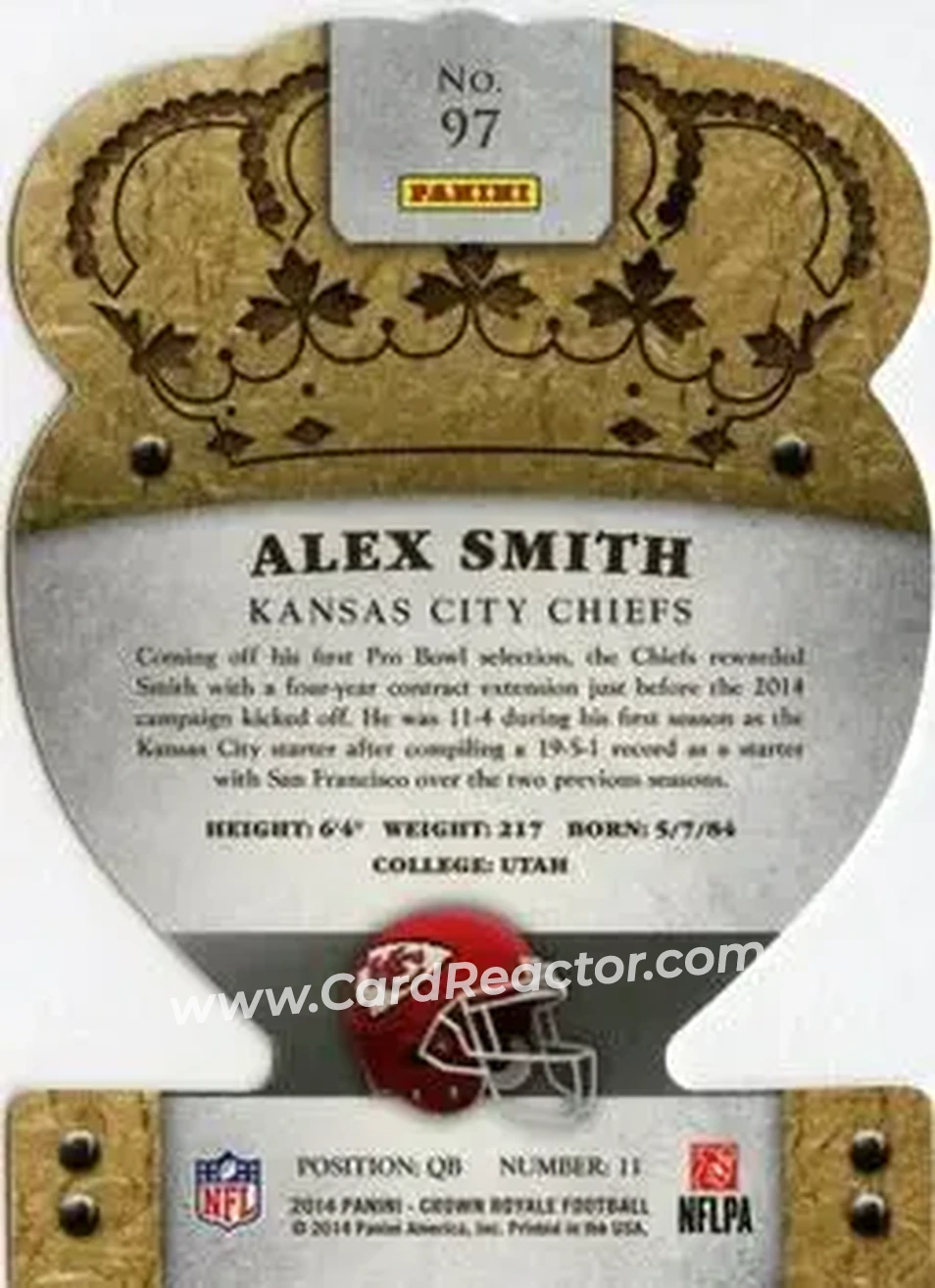 2014 Panini Crown Royale #97 - Alex Smith - Kansas City Chiefs - Back