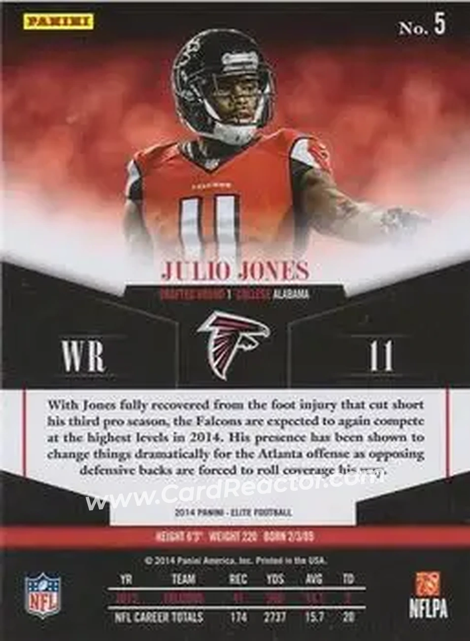 2014 Panini Elite #5 - Julio Jones - Atlanta Falcons - Back