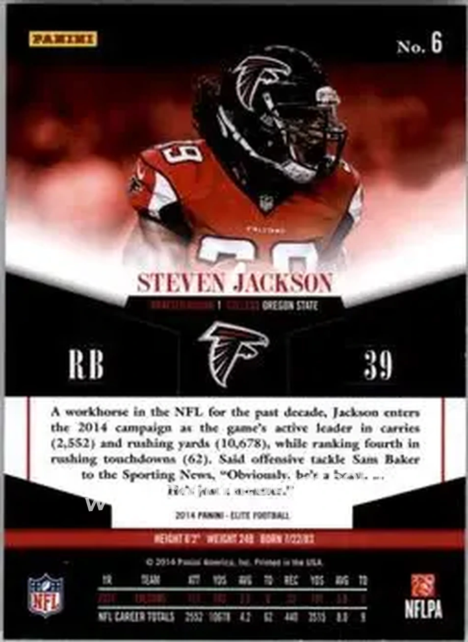 2014 Panini Elite #6 - Steven Jackson - Atlanta Falcons - Back