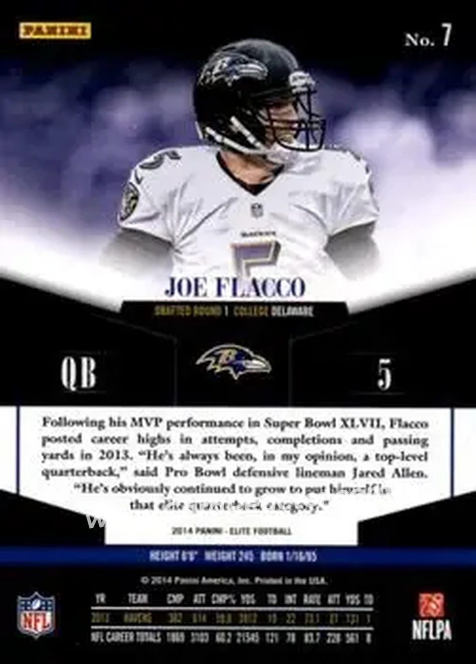 2014 Panini Elite #7 - Joe Flacco - Baltimore Ravens - Back