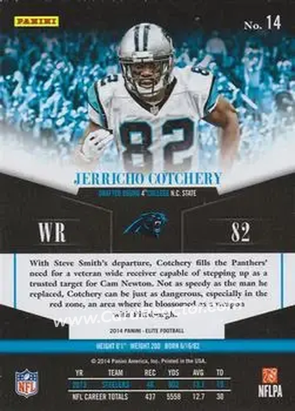 2014 Panini Elite #14 - Jerricho Cotchery - Carolina Panthers - Back