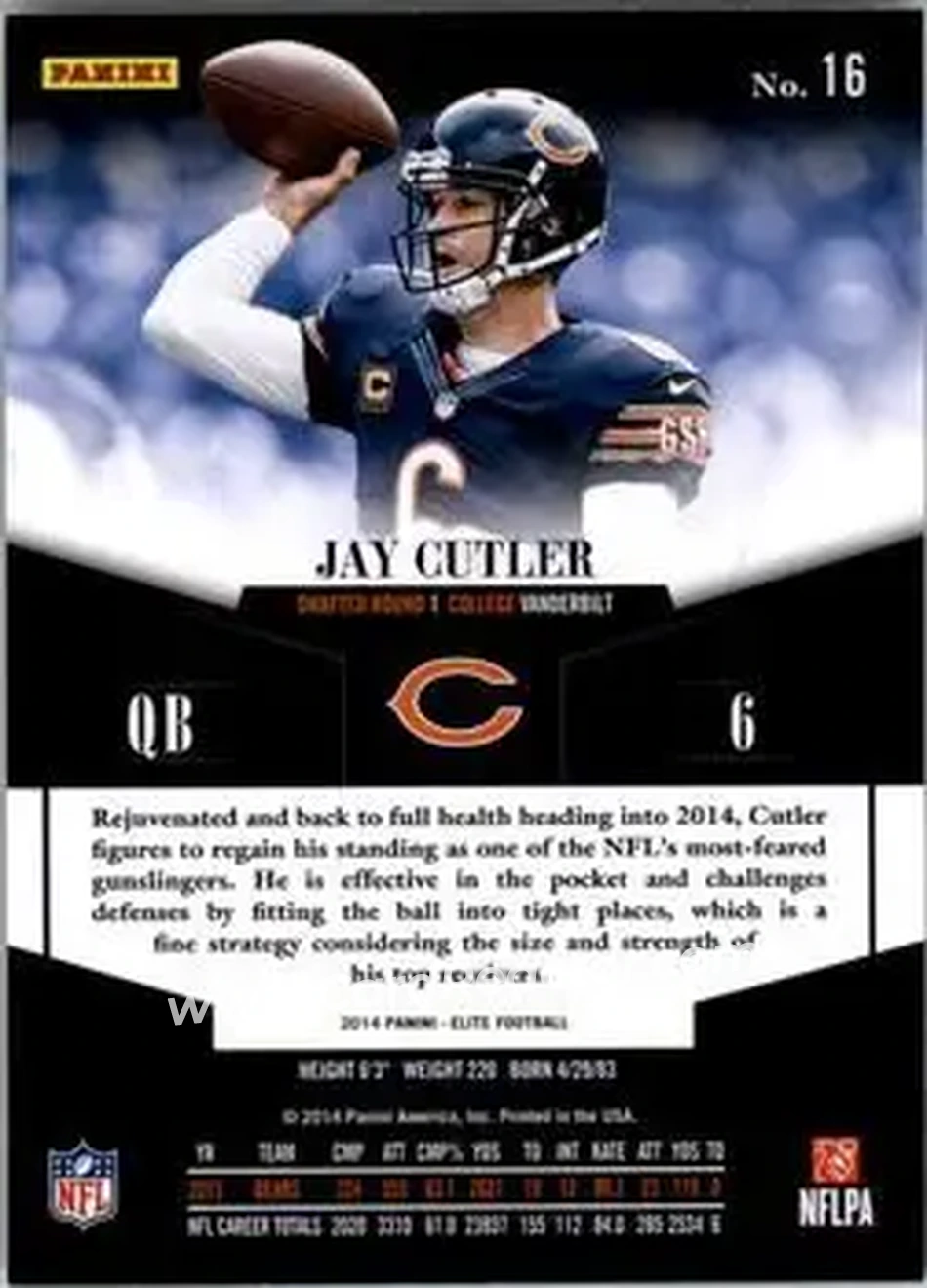 2014 Panini Elite #16 - Jay Cutler - Chicago Bears - Back