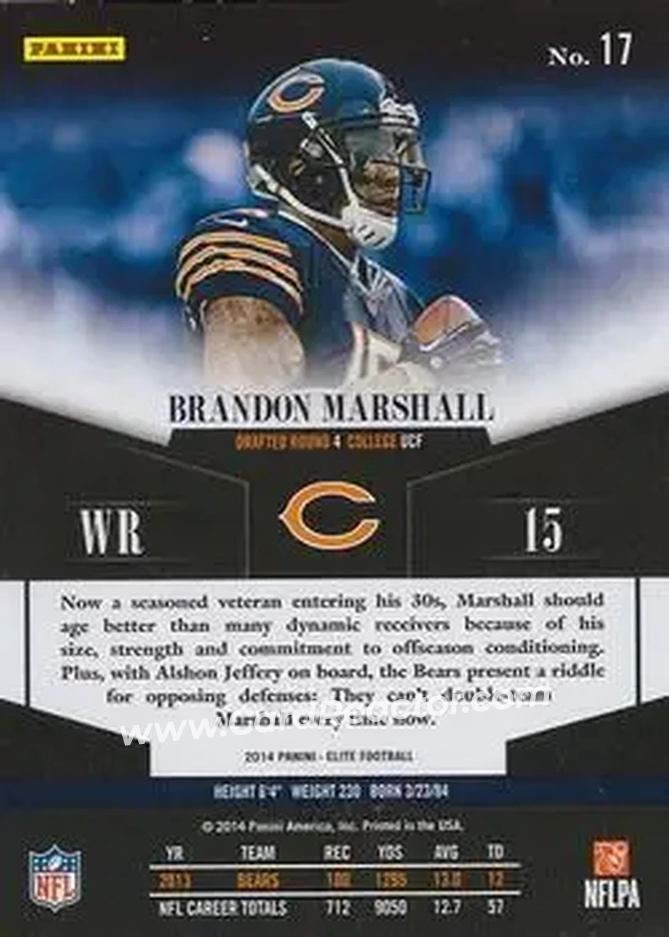 2014 Panini Elite #17 - Brandon Marshall - Chicago Bears - Back