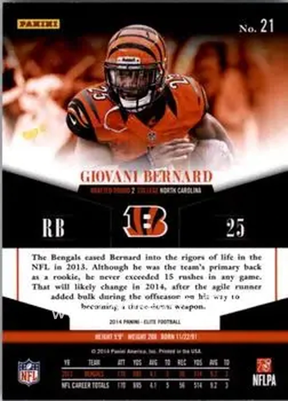 2014 Panini Elite #21 - Giovani Bernard - Cincinnati Bengals - Back