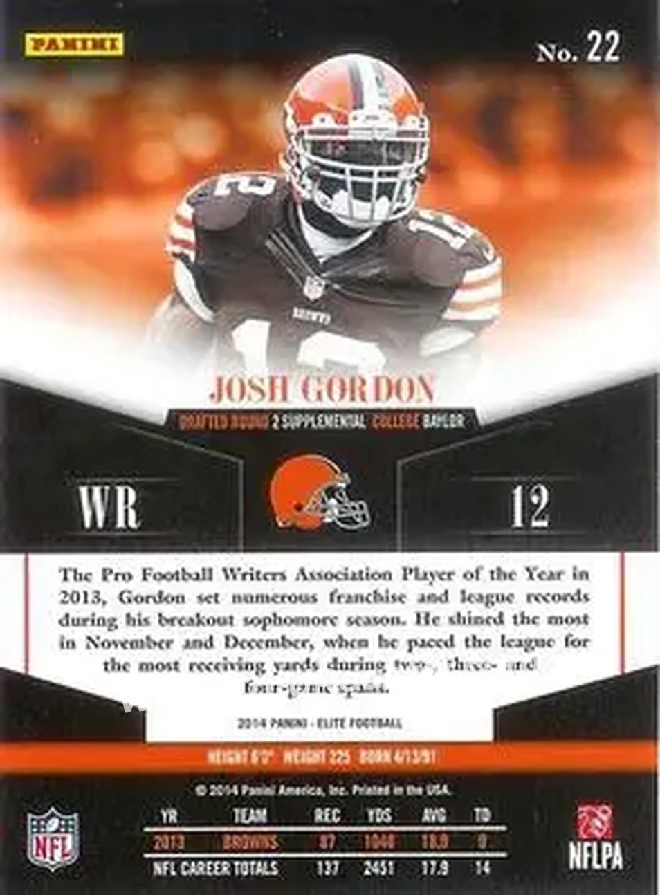 2014 Panini Elite #22 - Josh Gordon - Cleveland Browns - Back