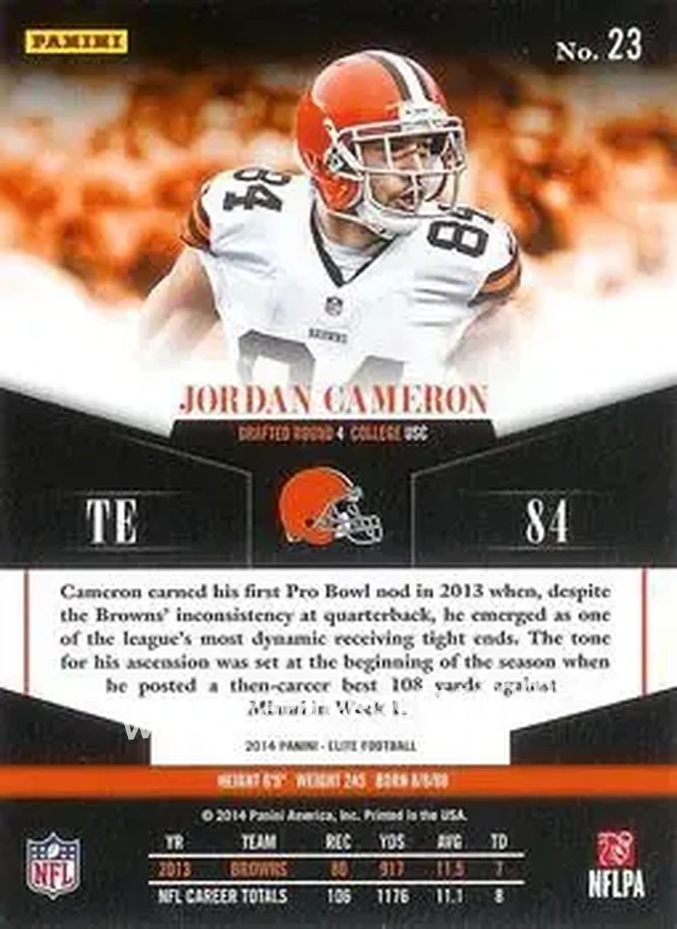 2014 Panini Elite #23 - Jordan Cameron - Cleveland Browns - Back