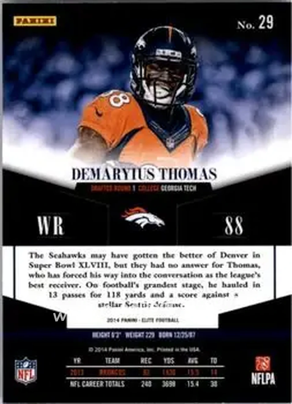 2014 Panini Elite #29 - Demaryius Thomas - Denver Broncos - Back
