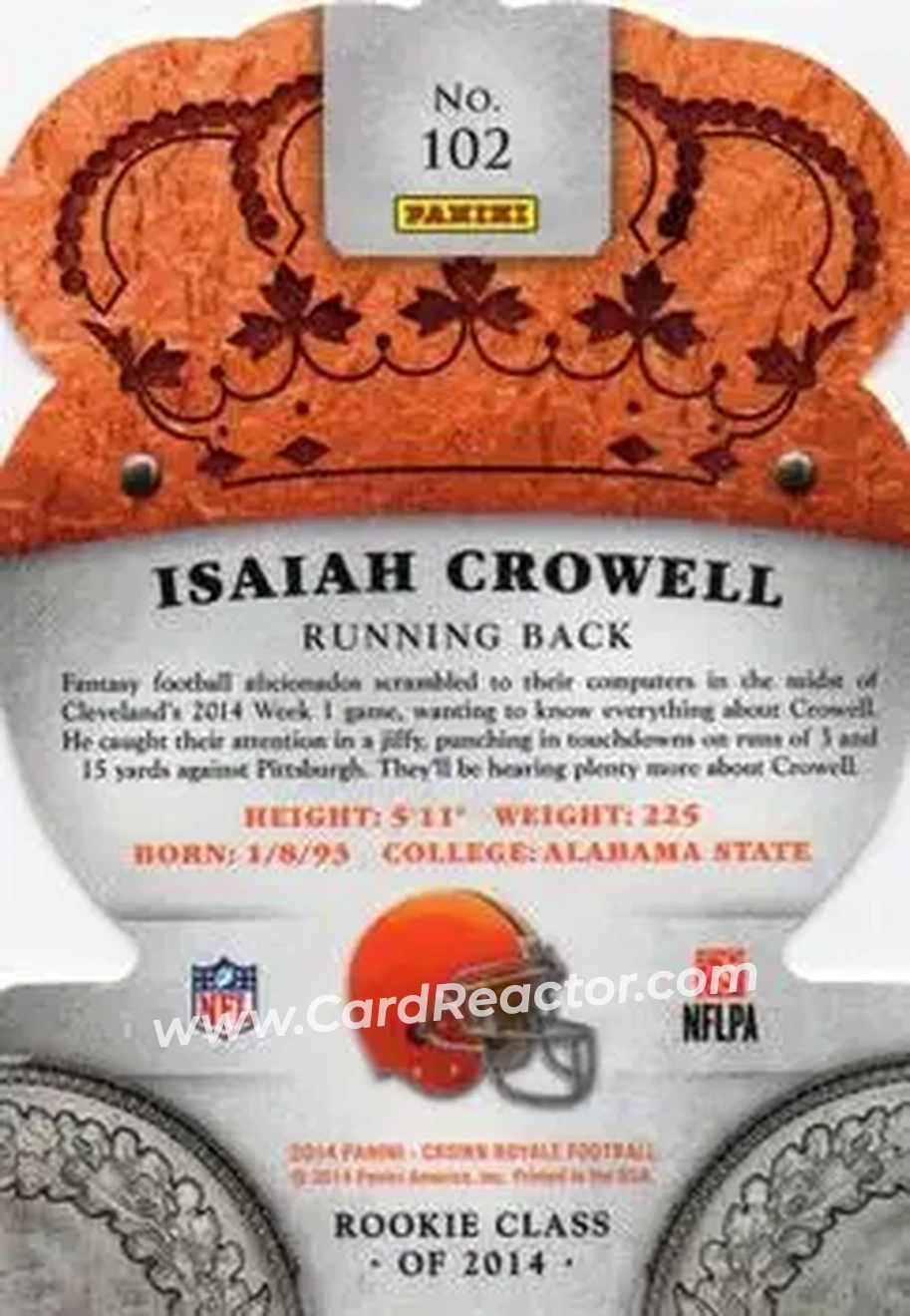 2014 Panini Crown Royale #102 - Isaiah Crowell - Cleveland Browns - Back